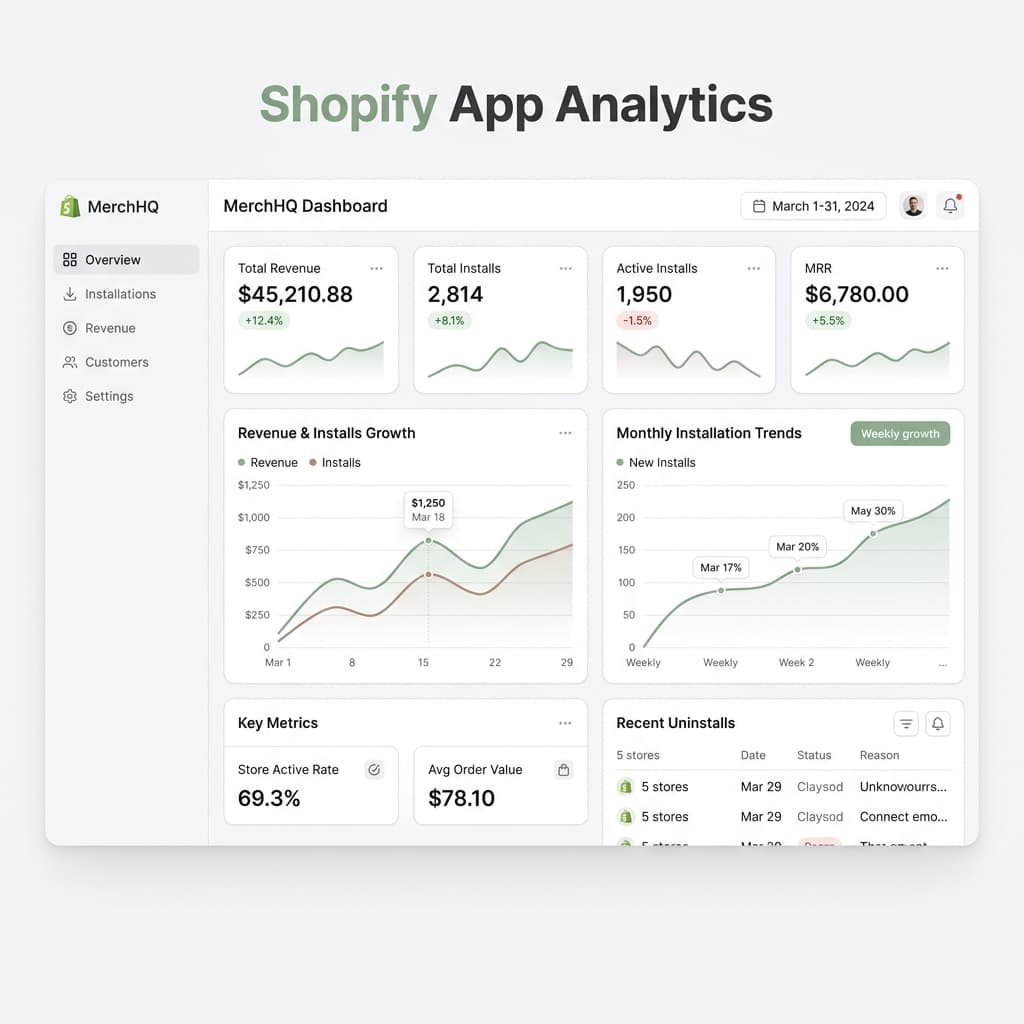 Minimal dashboard interface showing Shopify analytics metrics